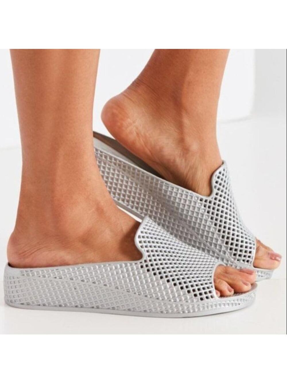 Jeffrey Campbell Havana Last Fling Wedge Jelly Sandals WMNS 9 Silver Mesh Slide